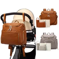 pu leather baby nappy diaper bag backpackchanging padstroller strapsinsulation bagcosmetic bag