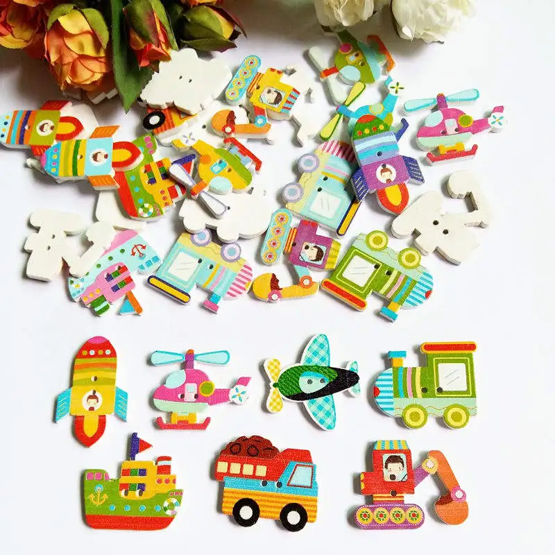 30 шт. большой деревянными пуговицами с разными рисунками мультиков пришивания