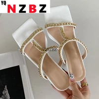 yqnzbz 2021 new chain thin high women slippers fashion brand narrow band ankle strap gladiator shoes ladies summer dress shoes