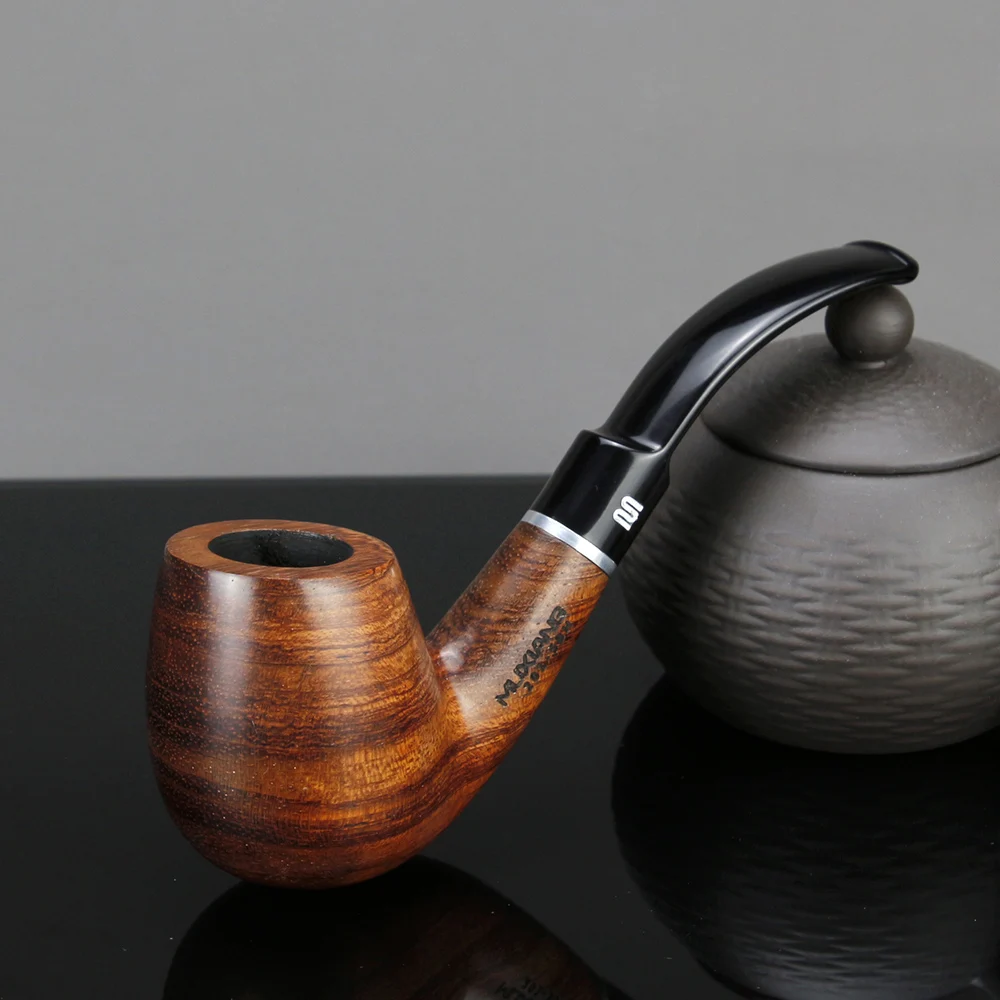 

High Quality Bent Smoking Pipe 9mm Filter Rose Wood Pipe Metal Ring Handmade Tobacco Pipe Wooden Smoking Accessory