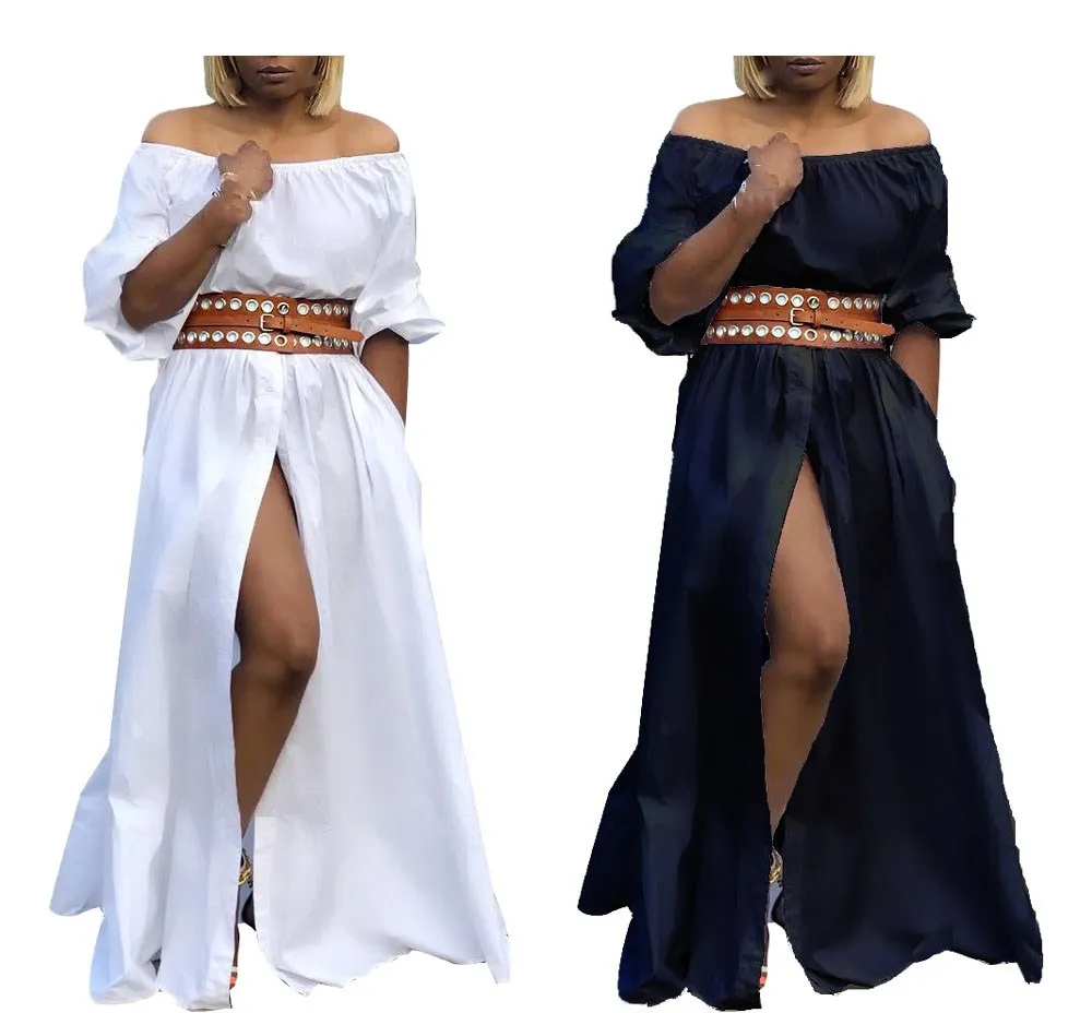 Женское длинное платье с открытыми плечами Платье макси рукавами фонариками