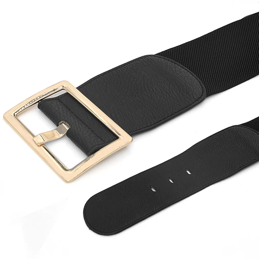 Ремень широкий из искусственной кожи Женский модный пояс с золотой квадратной