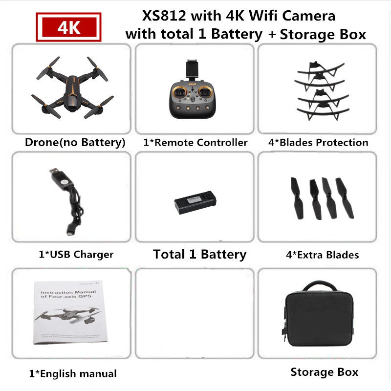 4K 1B Carry Bag VISUO XS812 Радиоуправляемый Дрон с GPS 4K Квадрокоптер с Wi-Fi FPV камера Вертолет 5G следим за мной складной Квадрокоптер VS F11 SG906 B4W E520S - Цвет: 4K 1B Carry Bag