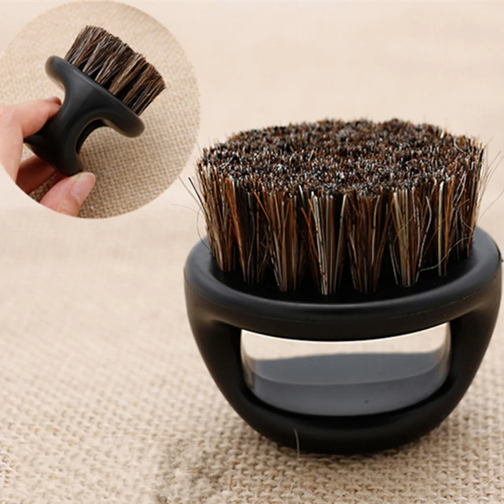 

2PCS Handle Beard Brush Portable Short Men's Shaving Boar Bristles Beard Brush (Black)