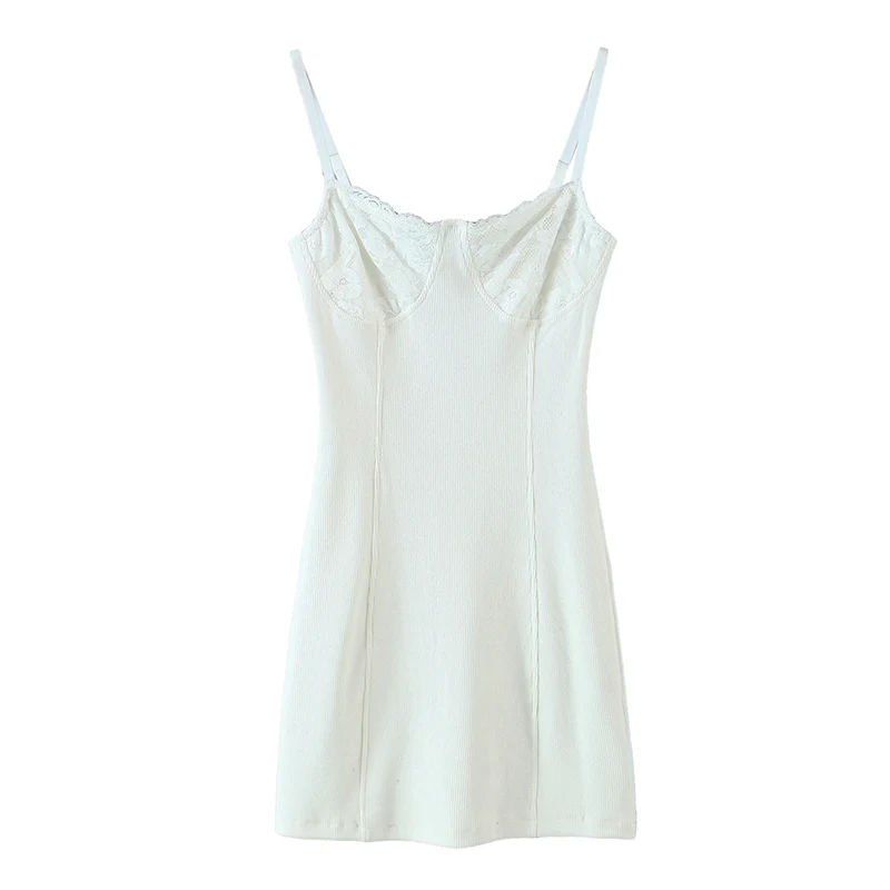 

Women's Lace Patchwork Dress Strapless Spaghetti Strap Sleeveless Skinny Mini Dresses 2021 Summer Solid Casual Elegant