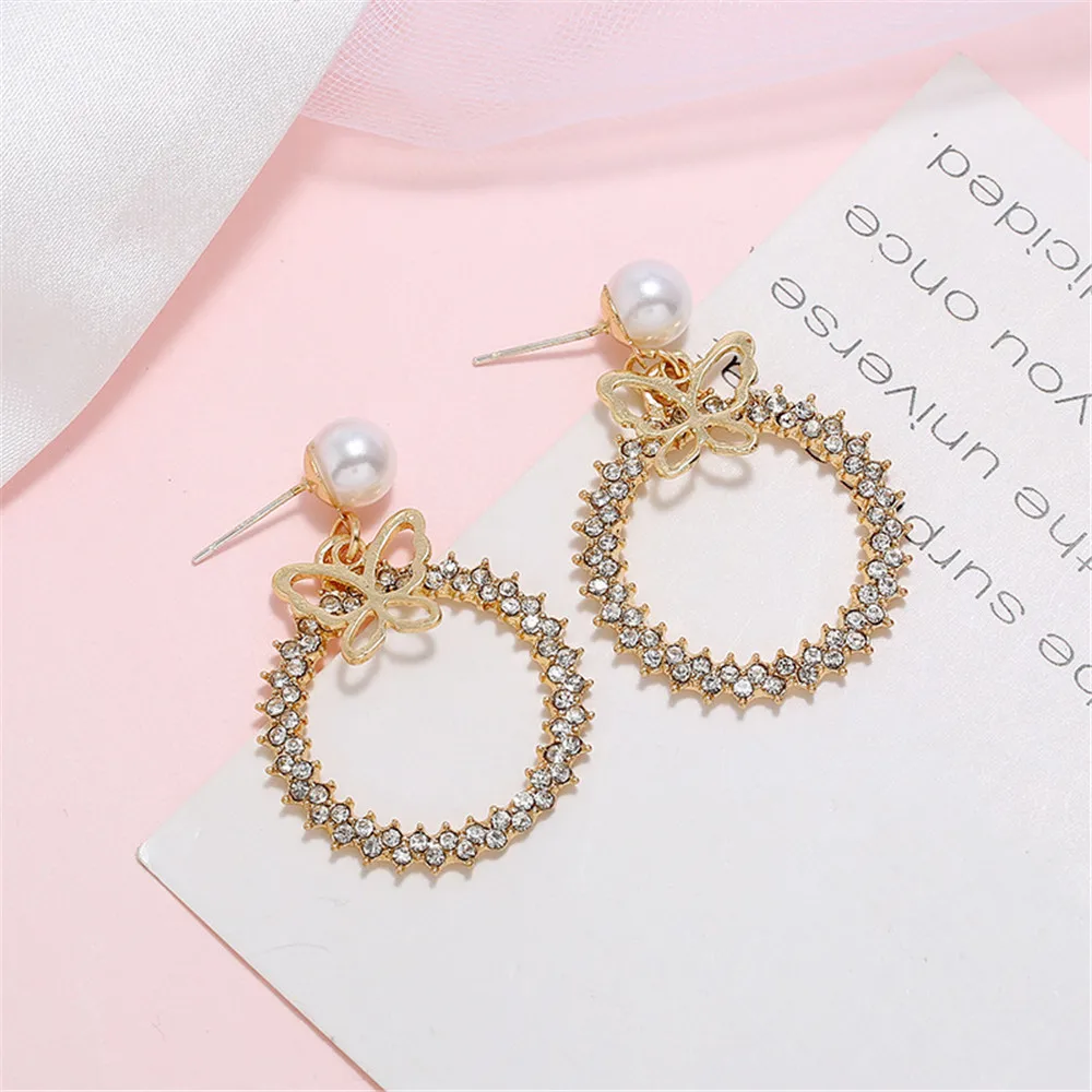 

Simple Hollow Trendy Big Butterfly Round White Small Peal Earrings Pendants For Women 925 Sterling Silver Ear Ring Fine Jewelry