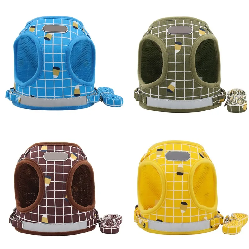 

Шлейка и поводок для собак с клетчатым принтом, светоотражающая сетчатая жилетка для котят и щенков, уличные принадлежности для питомцев