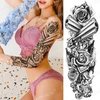 rose flower gun design waterproof temporary tattoos for women full arm art fake tattoo sticker sleeves clock body makeup sticker