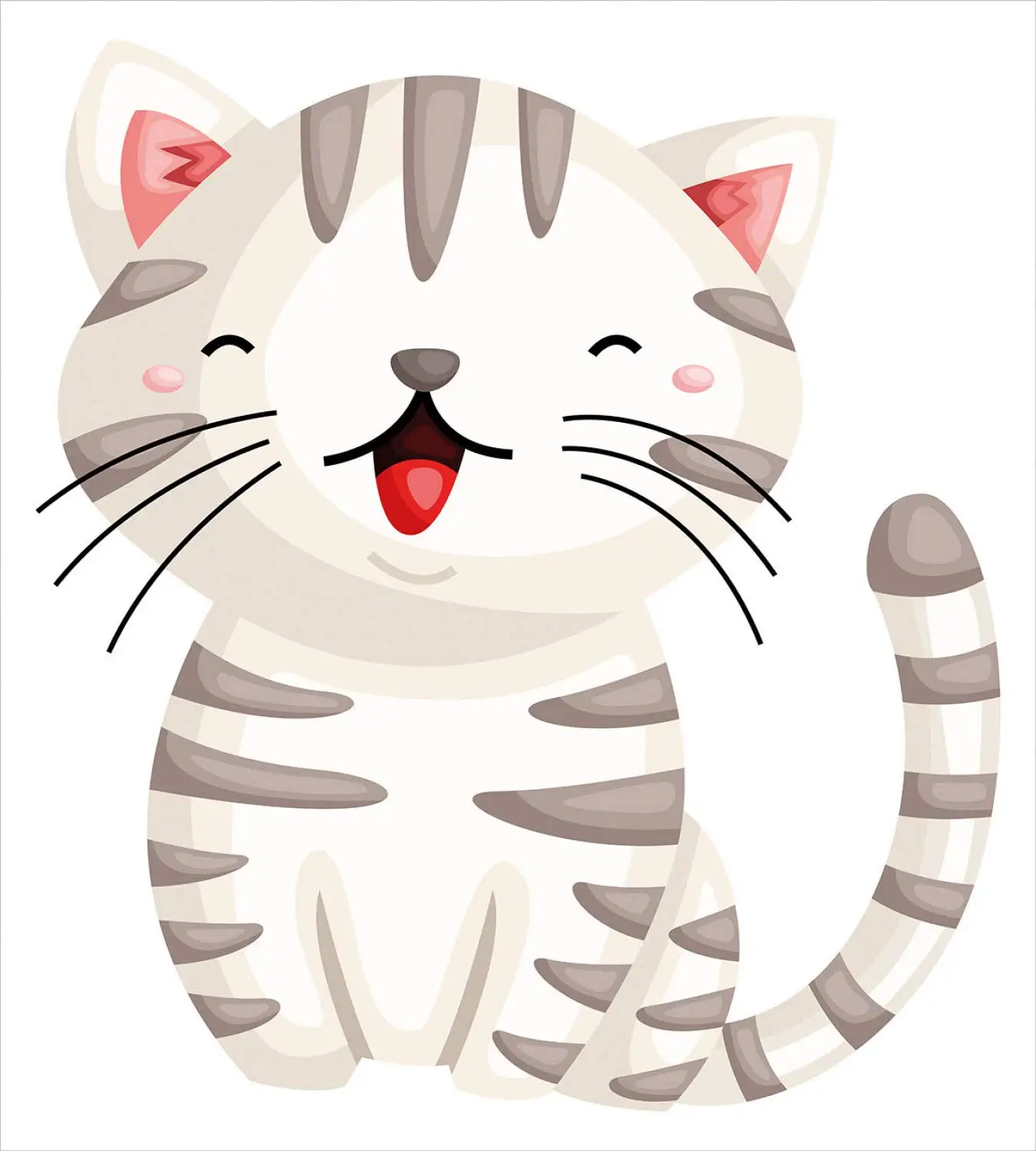 Cat Duvet Cover Set Cartoon of a Happy Kitten with Stripes and Long Whiskers Decorative 3 Piece Bedding Set with 2 Pillow Shams