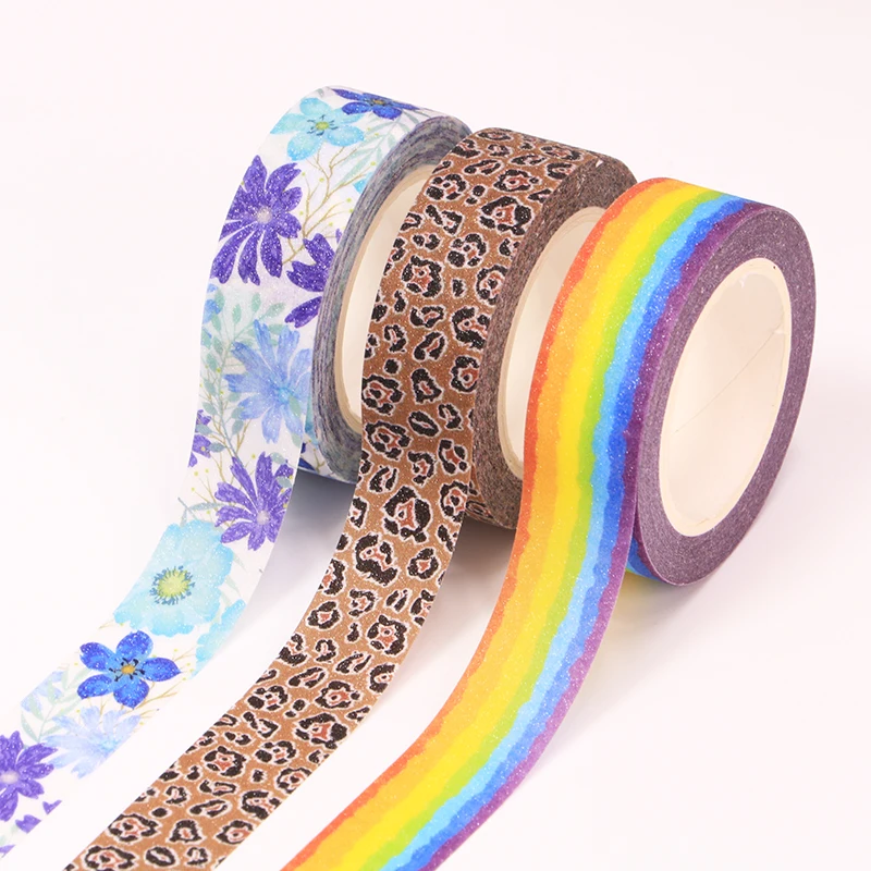 wide 15mm  rainbow Decorative Adhesive Tape flower Masking Washi Tape Diy Scrapbooking Sticker Label Japanese Stationery