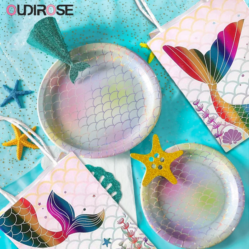 Блеск Русалка тема вечерние украшения Дети Топпер для торта С Днем Рождения