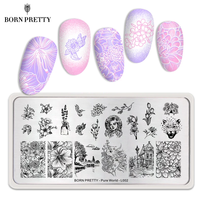 Пластины для стемпинга ногтей BORN PRETTY трафареты с изображением цветов бабочек из