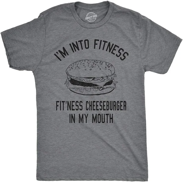 

Mens Fitness Cheeseburger in My Mouth Short Sleeve T-Shirt Funny Junk Food Cotton T Shirt