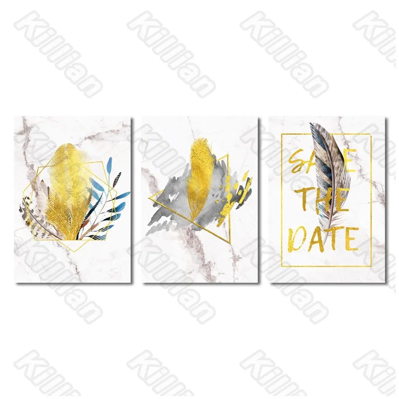 

Golden Feather Frameless Poster Home Bedroom Decorative Living Room Decoration Canvas Painting Hd Print Poster Abstract Style
