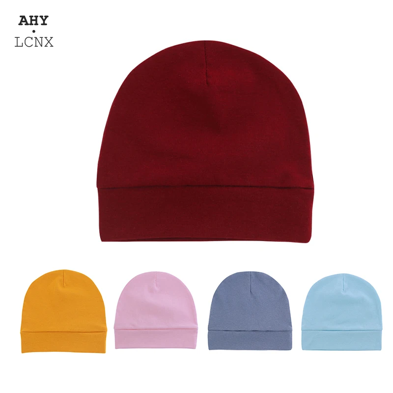 New Autumn Summer Newborn Baby Hat 0-2 Years Beanie Cap Single Layer Cotton Bonnet Cartoon Infant Caps Hats Solid Color | Детская одежда
