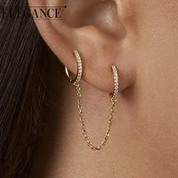 elegance one pcs two ear hole piercing earrings for women crystal zircon gold silver color copper chain earring party jewelry