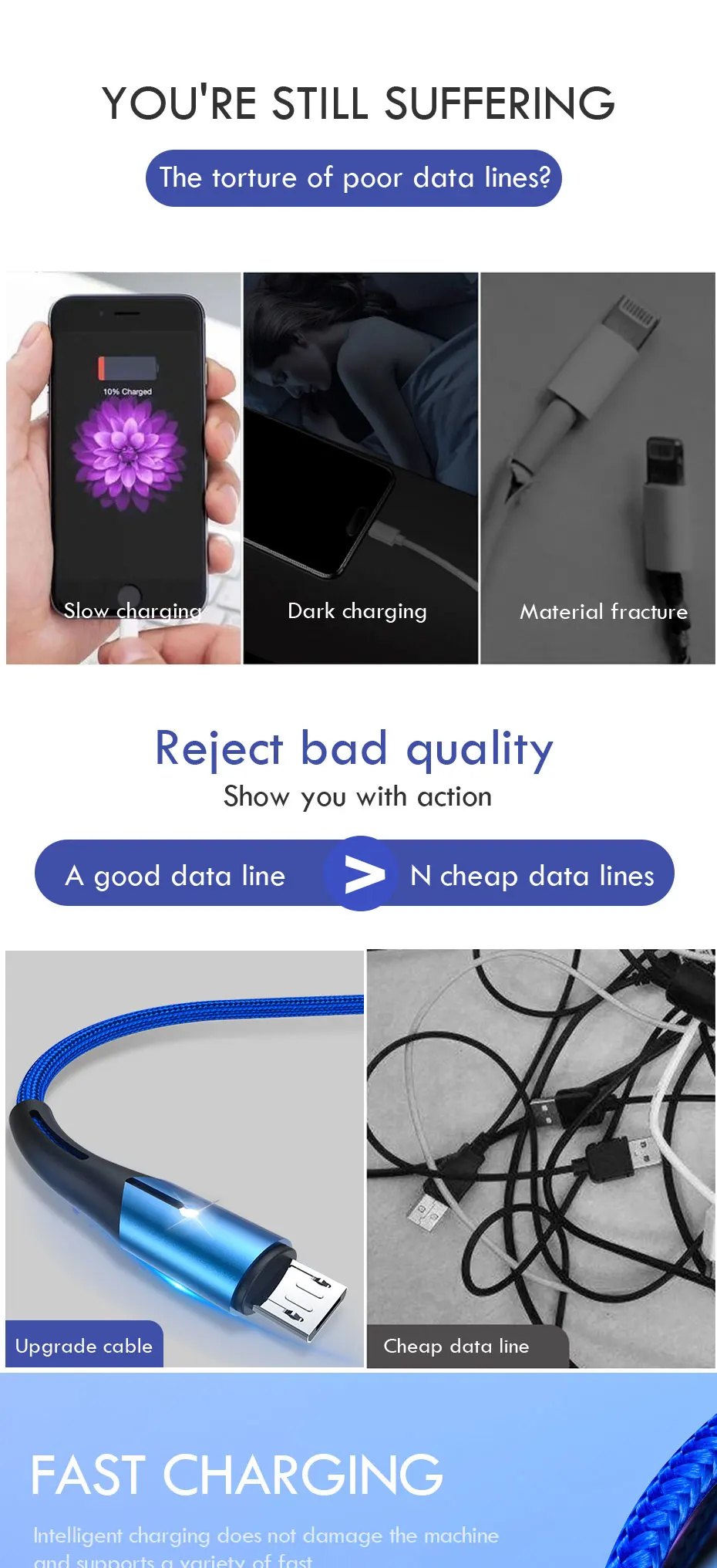 ZNP светодиодный Micro USB кабель для samsung J5 J7 Honor Быстрая зарядка Android мобильный телефон Microusb кабель для Redmi Note 5 шнур зарядного устройства