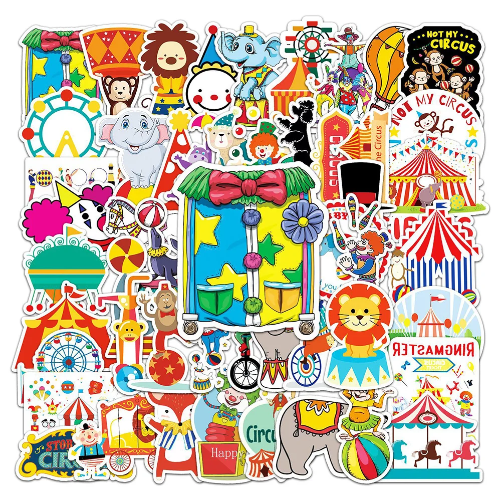 

10/30/50pcs Amusement Park Circus Cartoon Stickers Aesthetic DIY Scrapbooking Water Bottle Bicycle Kids Toy Kawaii Stickers