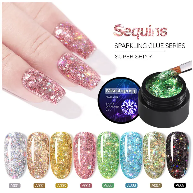 

5ML Nail Art Nail Polish Glue Silver Champagne Glittering Sequins Diamond Nail Polish UV Gel Polish for Nail Decoration Qt0275