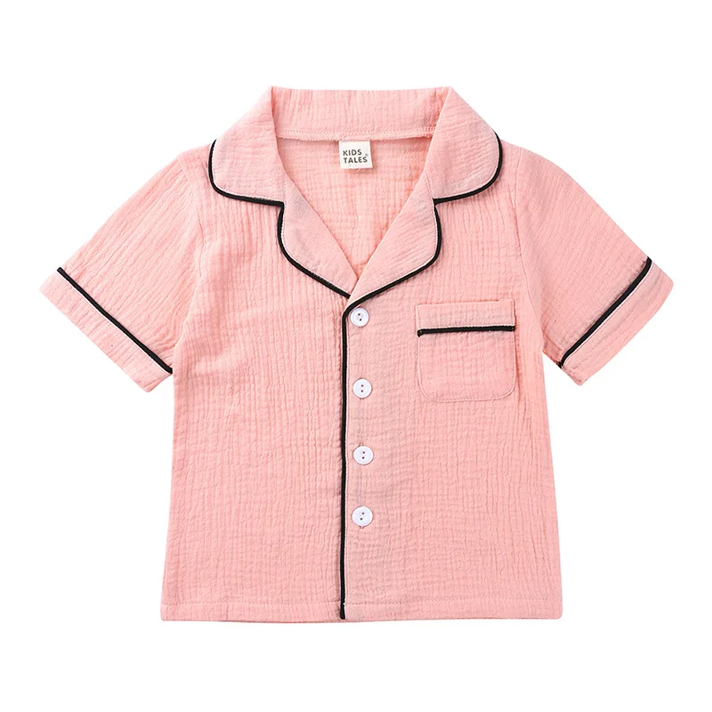 

2-9Y Kids Boys Girls Pajama Sets Cotton Linen Outfits Set Short Sleeve Blouse Tops+Shorts Sleepwear Pajamas Soft