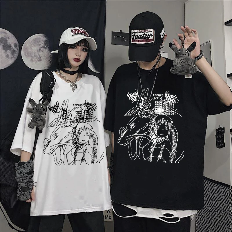 

Women's T-shirt Harajuku Y2K Top Harajuku Retro Korean Style Black Demon Punk Gothic Anime Print Clothes Plus Size