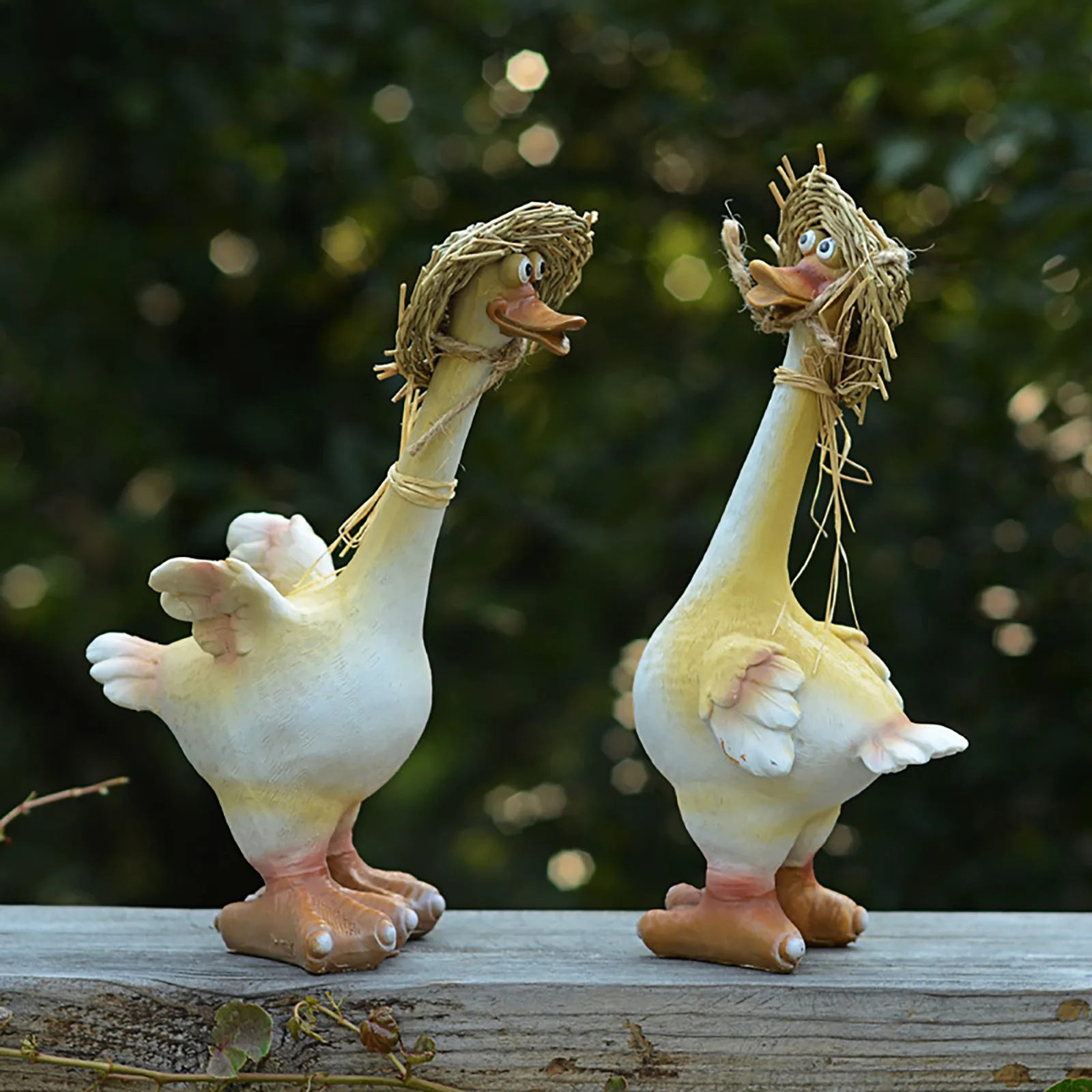 Creative Garden Sculpture Fun Straw Hat Resin And Idyllic Duck Couple Animal Personality Design Craft Decoration #30 | Дом и сад
