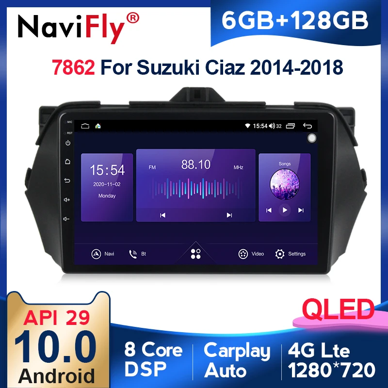 NaviFly 7862 QLED экран 1280*720 Android 10 0 для Suzuki Ciaz 2014 2018 автомобильное радио мультимедийный