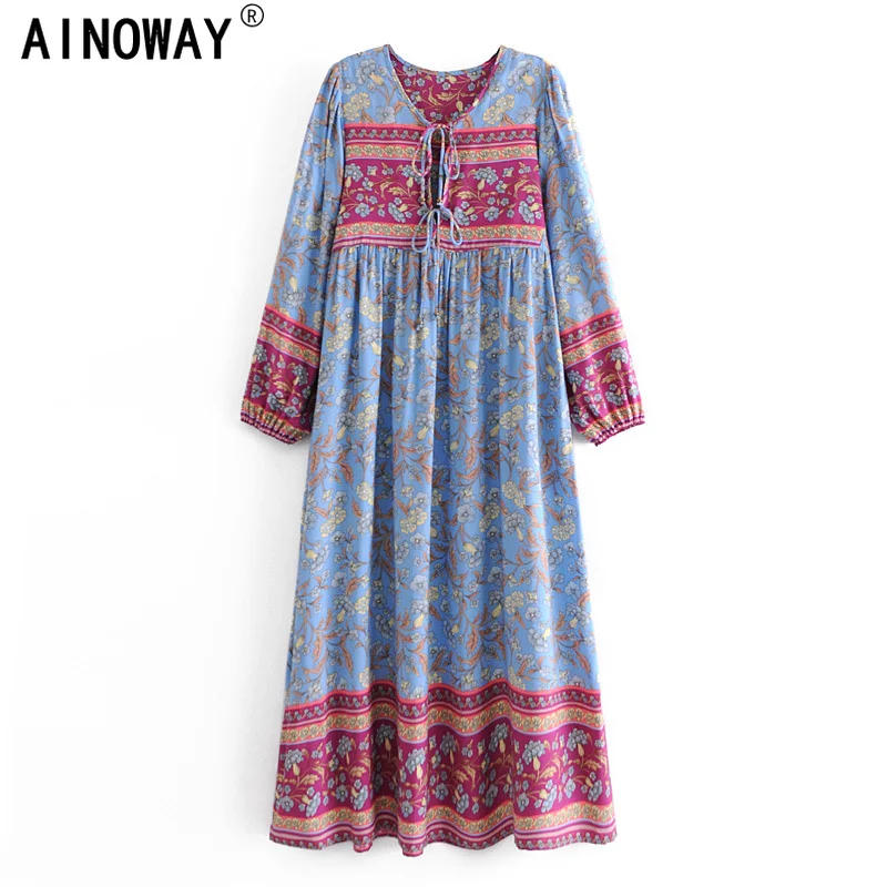 В богемном стиле винтажные Женские Длинные рукава в этническом с цветочным