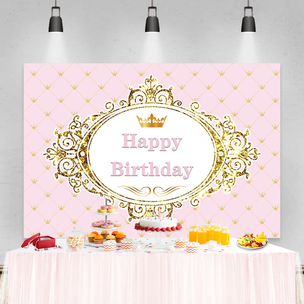 

Праздничный баннер Laeacco на день рождения, розовая тема, Золотая Корона, детский портретный фон, фон для фотосъемки, Фотофон на заказ