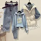 Женский Повседневный комплект из жилета и брюк, теплый однотонный Комплект из трех предметов с хлопковой подкладкой, Q285, Осень-зима 2021