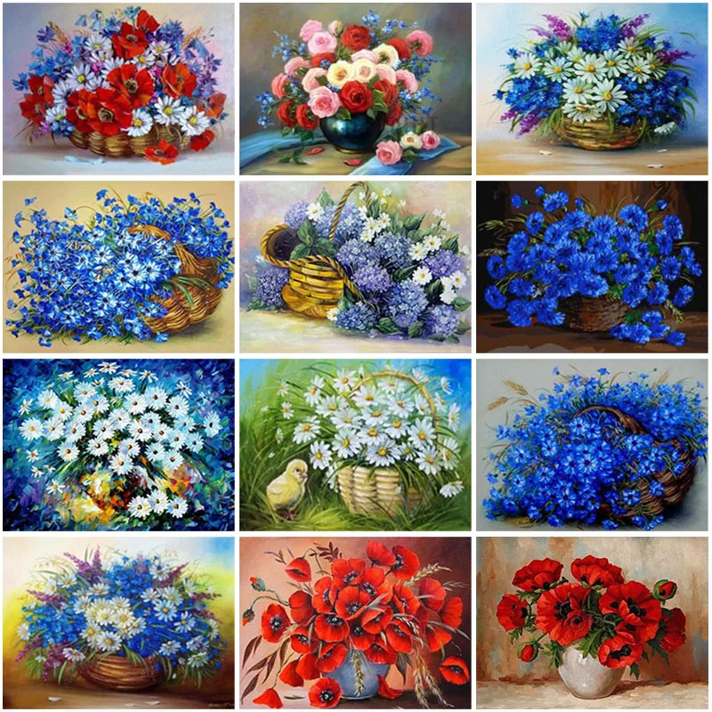 

5D DIY Diamond Painting Full Square Drill Resin Flower Vase Cross Stitch Diamond Embroidery Mosaic Kits Wall Art Home Decor