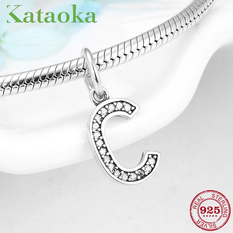 Модные бусины с буквами алфавита C из стерлингового серебра 925 пробы подходят к