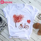 Женская велосипедная футболка с цветочным принтом и сердцем, модная футболка в Корейском стиле Харадзюку для девушек, Графические Топы, женская футболка на День святого Валентина, Прямая поставка