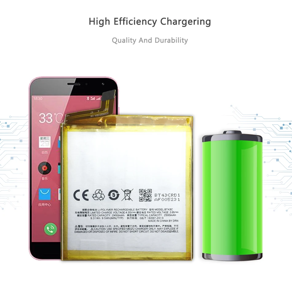 

BT43C 2450mAh Replacement Battery for Meizu Meizy Mei zu M2 mini BT 43C with Track Code