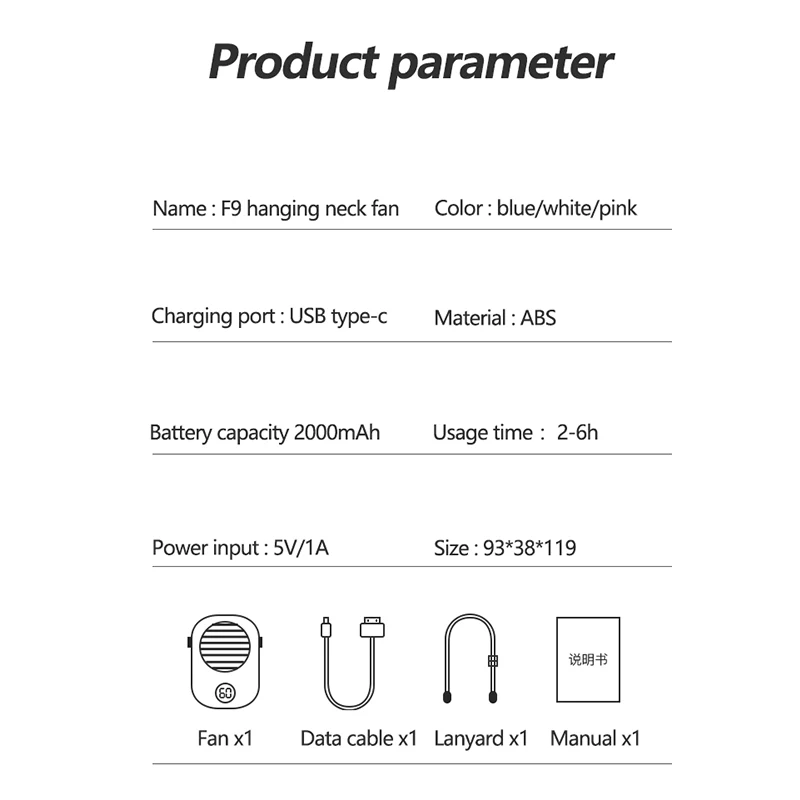 

Hanging Neck fan mini cooler USB 2000mAh rechargeable ventilador Outdoor Travel handheld portable silent cooling fans home