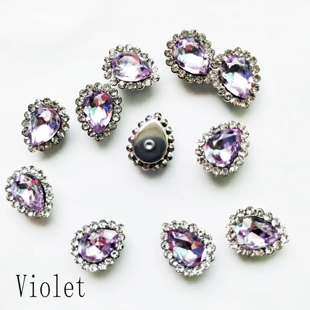 Violet 50 шт 11x14 мм каплевидные цветные пришивные стразы с кружевным когтями стеклянные цвета северного сияния пришить коготь стразы для свадебного платья - Цвет: Violet