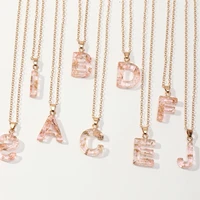 trendy acrylic pink gold foil necklace for womens 26 english letters transparent alloy pendant necklaces jewelry for girls