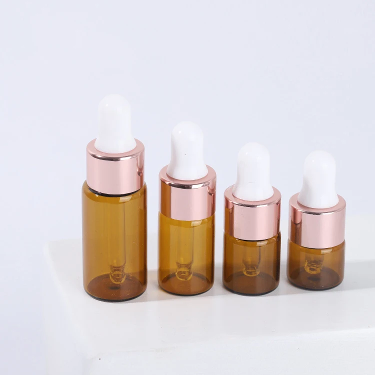 

500pcs 1ml 2ml 3ml 5ml Mini Pink Perfume Essential Oil Sample Vials Glass Dropper Bottle With Pipette Cosmetic Vial Rose Gold
