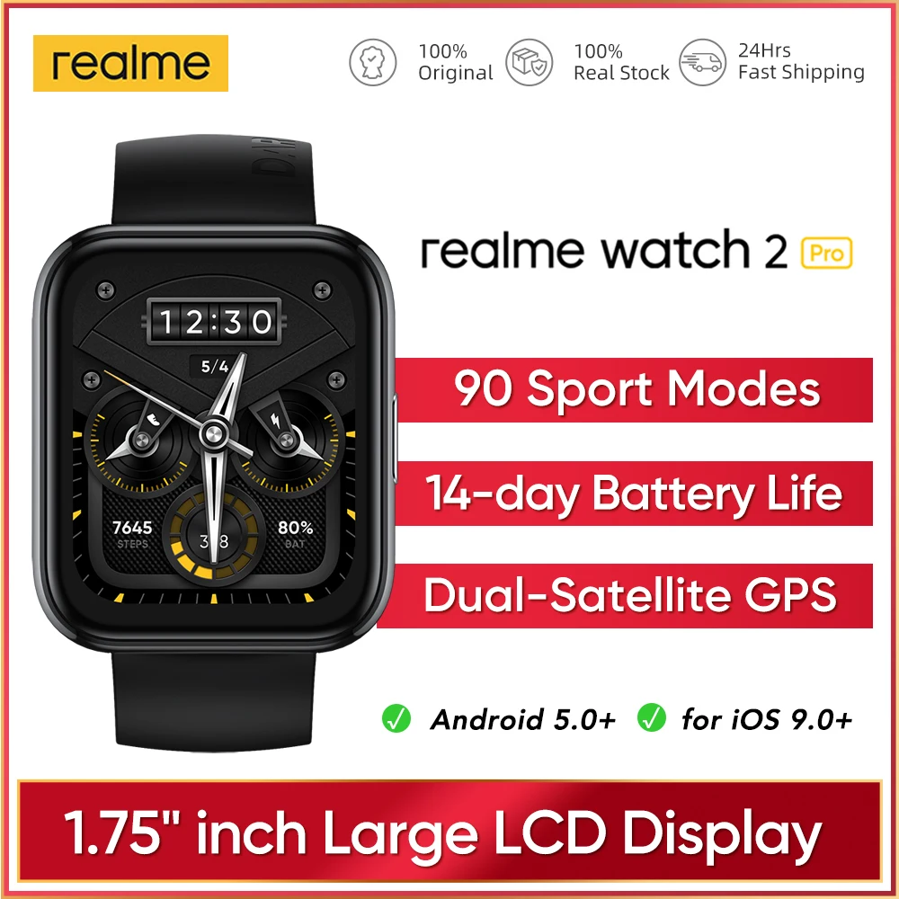 Смарт-часы realme Watch 2 Pro с цветным дисплеем 1 75 дюйма GPS 90 спортивных режимов |