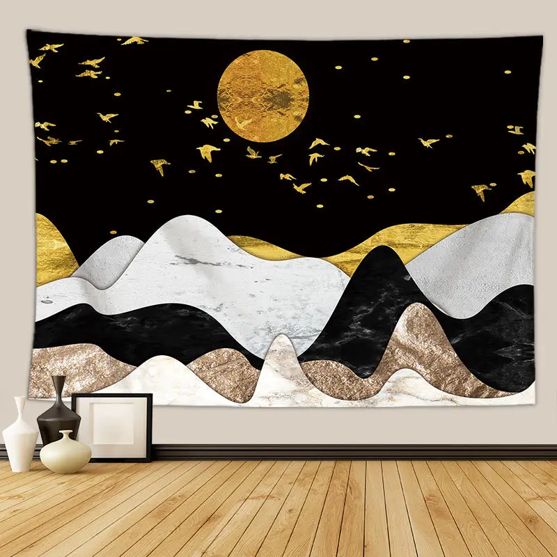 

Cartoon Mountain and Sun Indian Bohemia Tapestry for Livingroom Photography Wall Decor