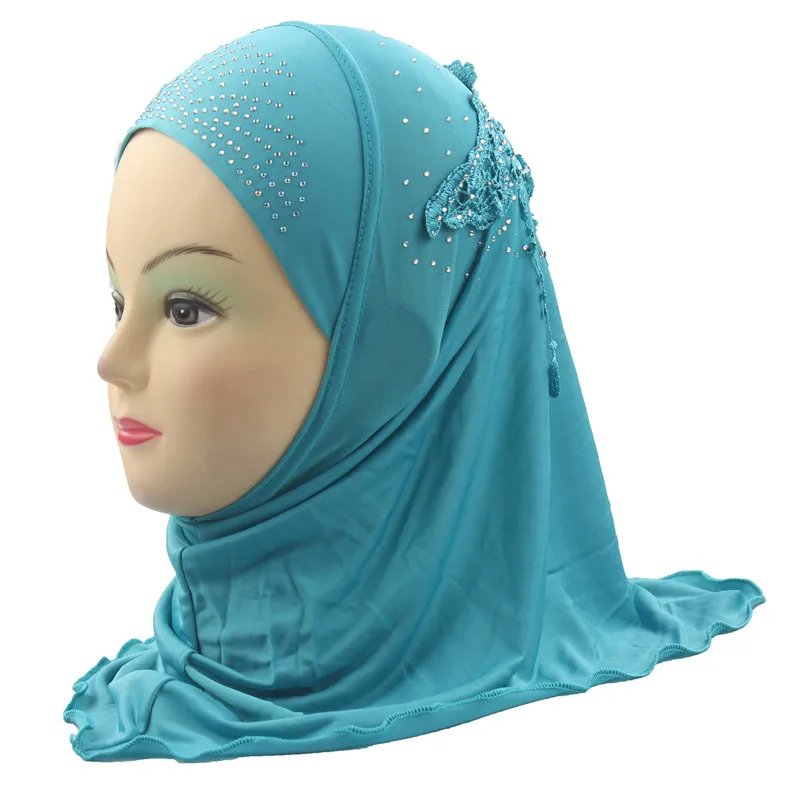 Green Girls Hijab Kids Muslim Beautiful Embroidery Hijab Islamic Fashion Scarf Shawls Flower Pattern about 45cm - Цвет: Green
