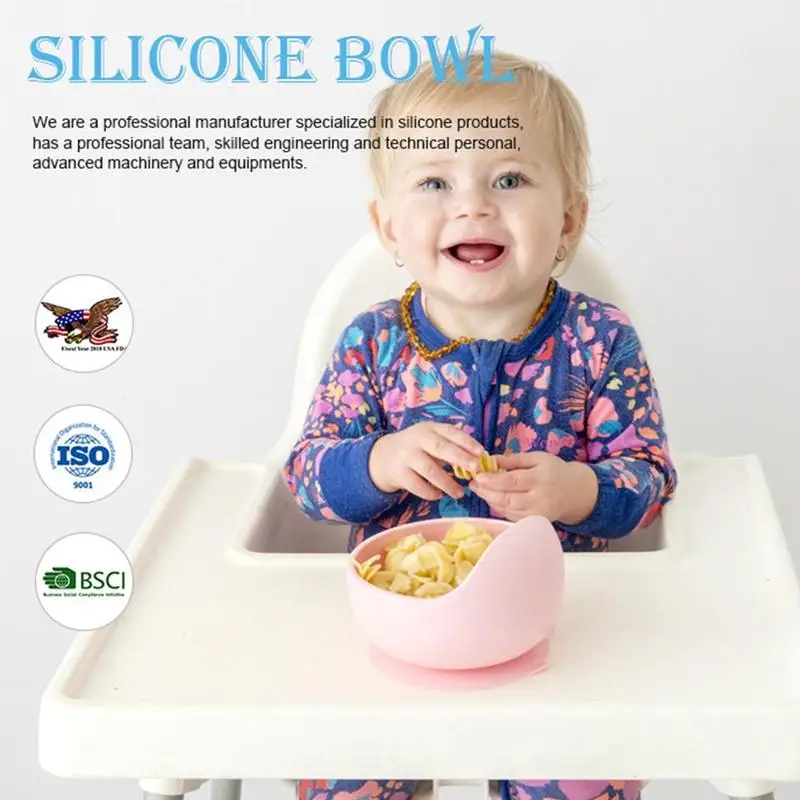 

1pcs bowl + 1pcs spoon Silicone Baby Feeding Bowl Set Dishes Spoon Bowl Set Non-Slip Wood Learning Suction Baby Q3U0