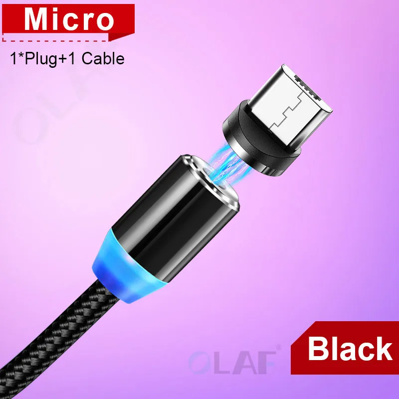 Магнитный usb-кабель Олаф для быстрой зарядки, кабель Micro USB type C, Магнитный зарядный кабель для мобильного телефона, usb шнур для iPhone X 7 samsung - Цвет: Black For Micro