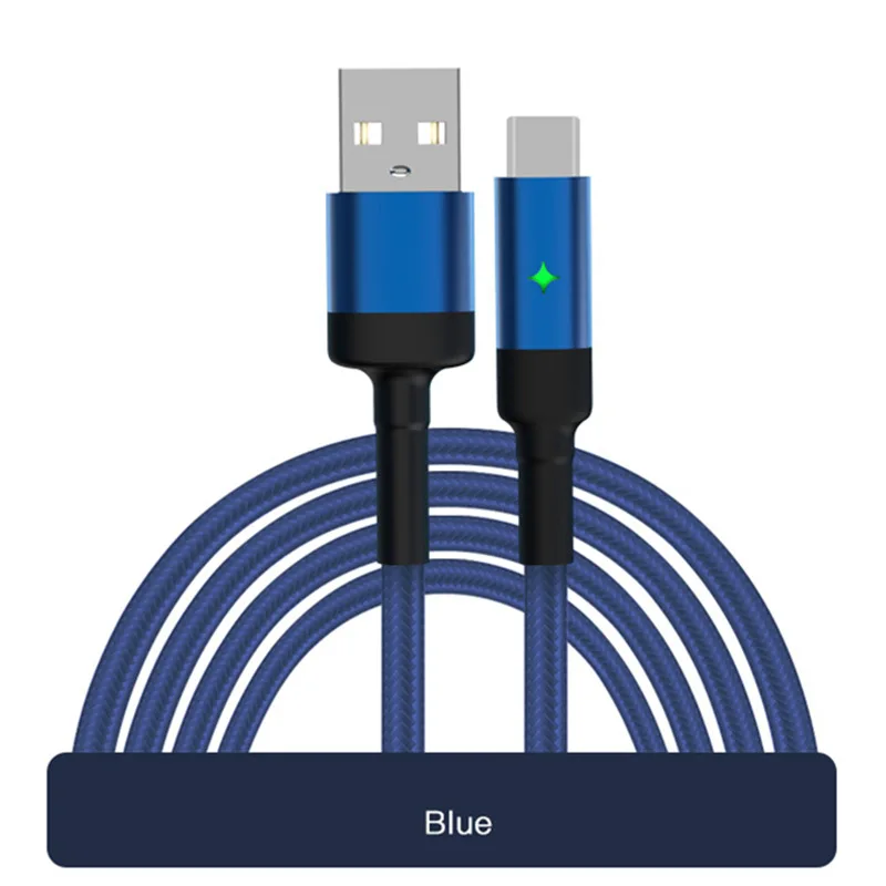 Usb type-C кабель для iPhone X XS XR 7 8 Plus автоматически отключается Быстрая зарядка для samsung S9 светодиодный кабель для синхронизации данных - Тип штекера: Blue