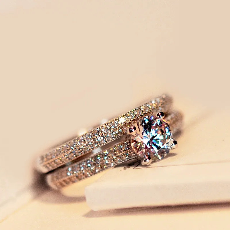 Набор колец с круглыми бриллиантами для женщин роскошное обручальное кольцо из