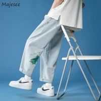 plus size 3xl cartoon printed men jeans ankle length leisure all match fashion simple kawaii harajuku vibe style high street new