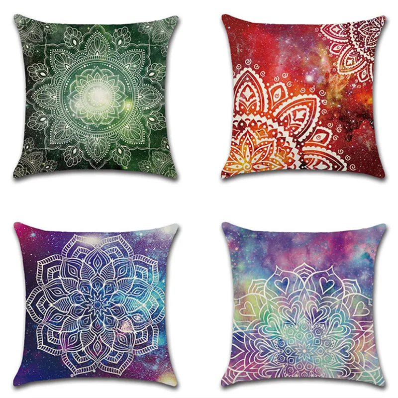

Декоративные наволочки с индийской мандалой, наволочки с рисунком мандалы, квадратные хлопковые льняные наволочки для подушек, наволочки д...