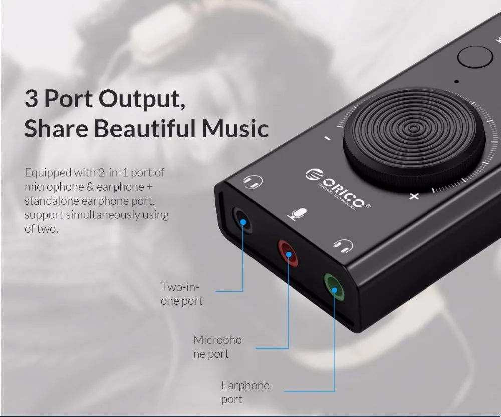 ORICO Портативный USB внешняя звуковая карта Микрофон Наушники типа «два-в-одном» с доставкой в течение 3-Порты и разъёмы Выход регулировки громкости для Windows/Mac OS/Linux