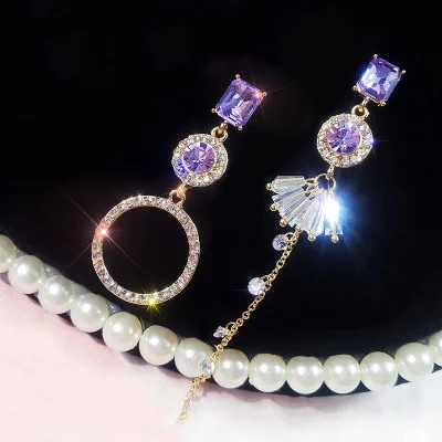 Фиолетовые инкрустационные круги модные серьги капли в Корейском стиле для