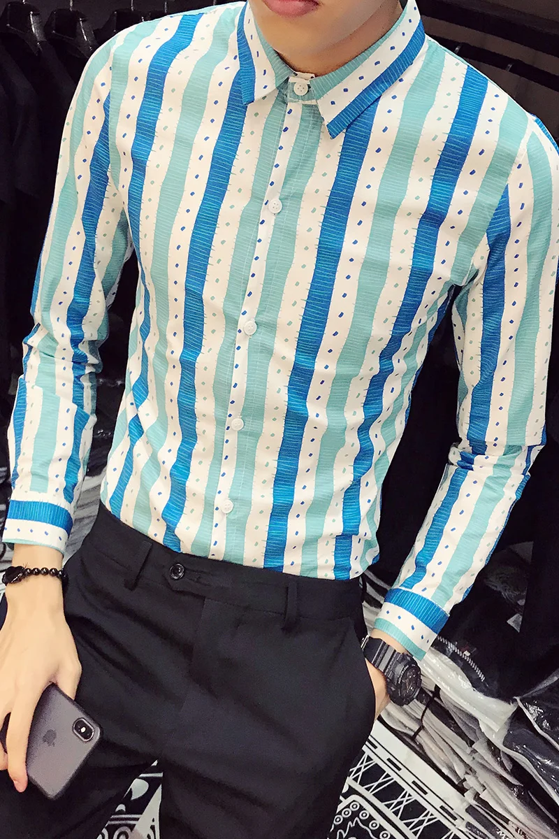 

Vertical Striped Shirt Men Korean Fashion Clothing Men Full Sleeves Luxury Casual Camisa Masculina Chemise Homme Social V311